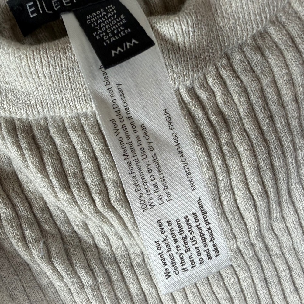 Eileen Fisher Merino Wool Ribbed Knit Midi Skirt‎ Oatmeal Beige Womens Medium - Picture 4 of 8